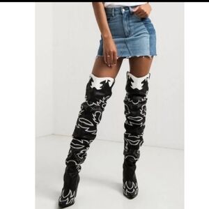 Over Knee Thigh High Cowboy Boots Cape Robbin Kelsey Western Cowgirl Black 7.5